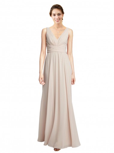 Buy Long V-Neck Chiffon Bridesmaids Dress with Double Straps UK