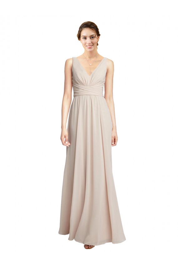 Buy Long V-Neck Chiffon Bridesmaids Dress with Double Straps UK