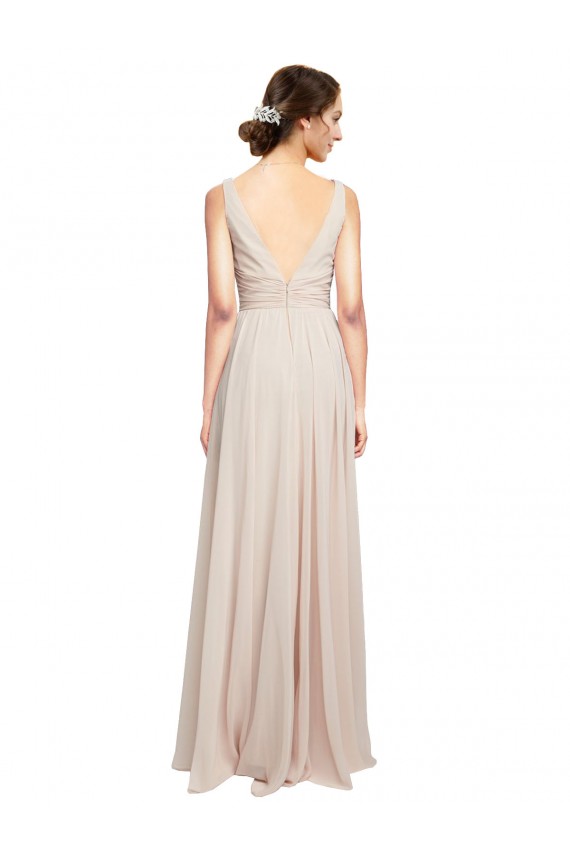 Buy Long V-Neck Chiffon Bridesmaids Dress with Double Straps UK