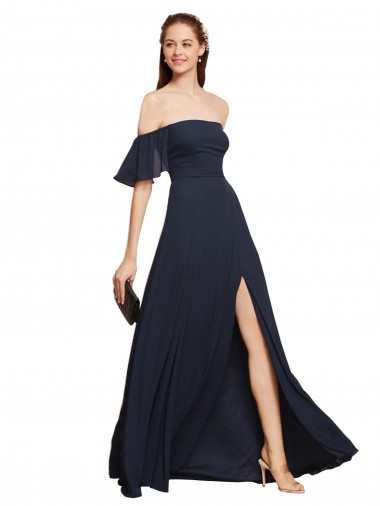 Buy Off the Shoulder Floaty Sleeves Chiffon Bridesmaid Dress / Prom Dress with High Slit UK