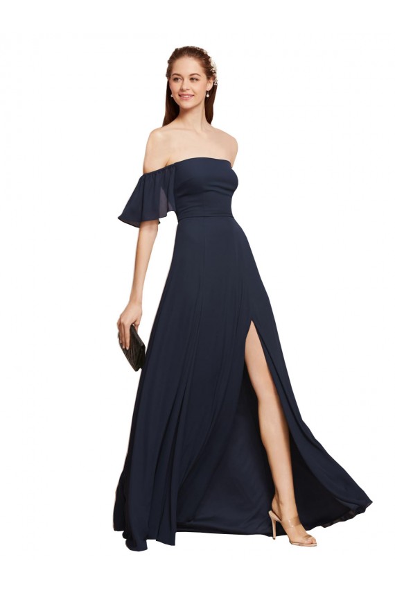Buy Off the Shoulder Floaty Sleeves Chiffon Bridesmaid Dress / Prom Dress with High Slit UK