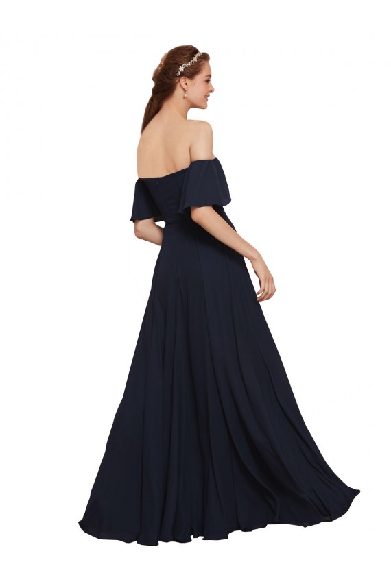 Buy Off the Shoulder Floaty Sleeves Chiffon Bridesmaid Dress / Prom Dress with High Slit UK