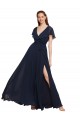 Buy Long V-Neck Chiffon Bridesmaid Dress with Slit and V-Back UK