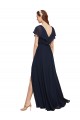 Buy Long V-Neck Chiffon Bridesmaid Dress with Slit and V-Back UK