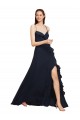 Buy Long Chiffon Bridesmaid Dress with Criss Cross Straps and Ruffles UK