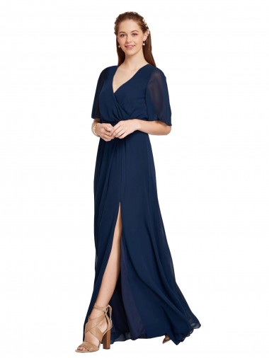 Buy V-Neck Plush Chiffon Bridesmaid Dress with Flutter Sleeves UK