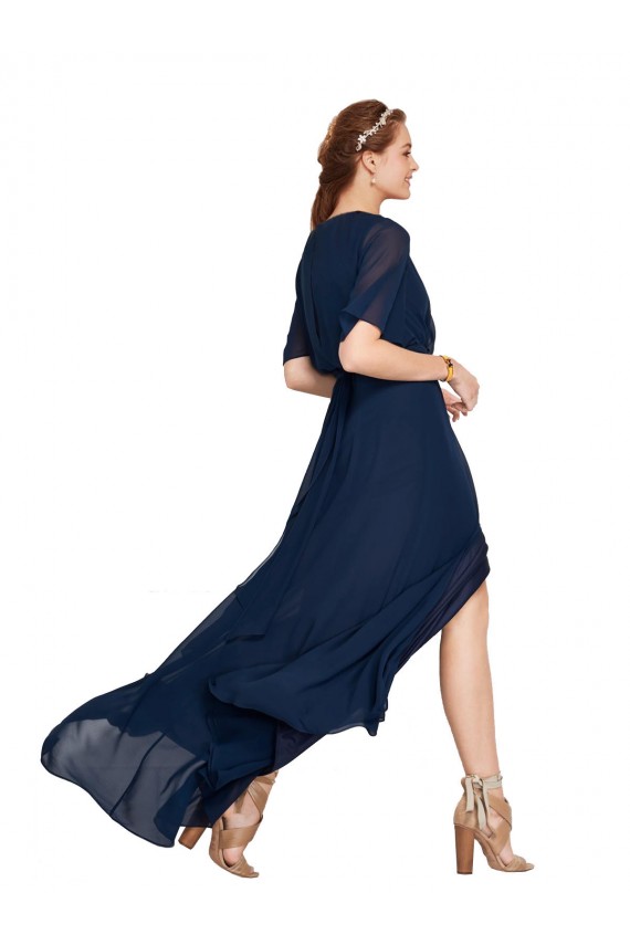 Buy V-Neck Plush Chiffon Bridesmaid Dress with Flutter Sleeves UK