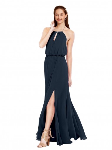 Buy Grecian Style Halter Chiffon Bridesmaid Dress with Keyhole and Slit UK