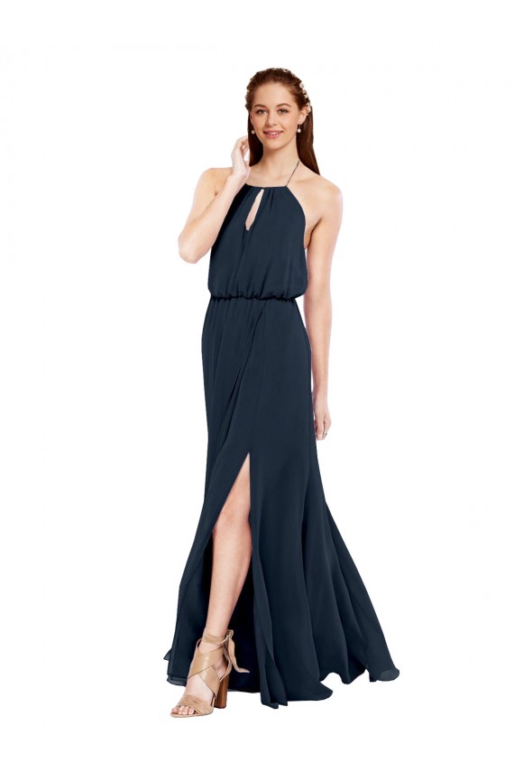 Buy Grecian Style Halter Chiffon Bridesmaid Dress with Keyhole and Slit UK
