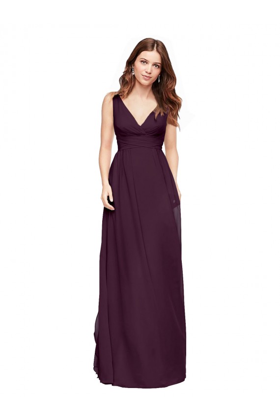 Buy Plunging V-Neckline Long Chiffon Bridesmaid Dress with Deep V-Back UK