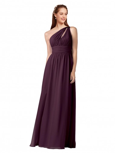 Buy One Shoulder Chiffon Bridesmaid Dress with Front Keyhole and Shirred Bodice UK