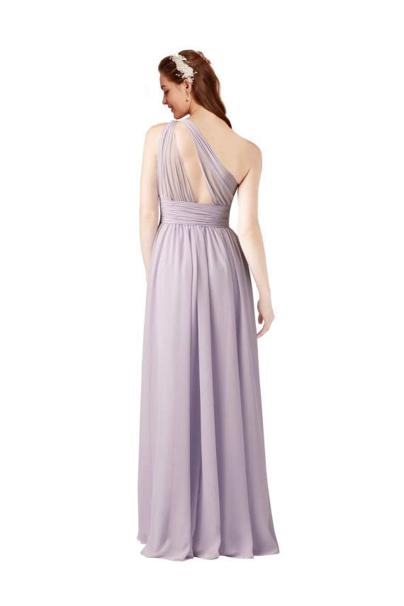 Buy One Shoulder Chiffon Bridesmaid Dress with Front Keyhole and Shirred Bodice UK