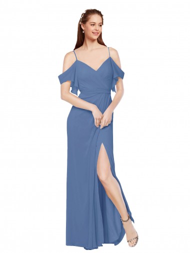 Buy Mock-Wrap Off the Shoulder Long Chiffon Bridesmaid Dress with Side Slit UK