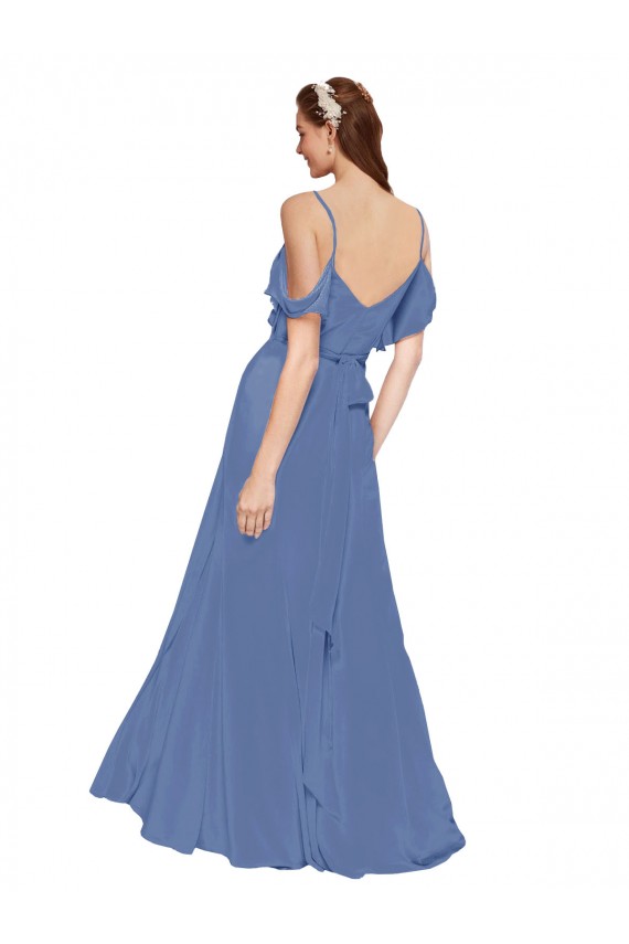 Buy Mock-Wrap Off the Shoulder Long Chiffon Bridesmaid Dress with Side Slit UK