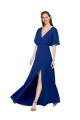 Buy V-Neck Long Chiffon Bridesmaid Dress with Dolman Sleeved Bodice and Slit UK