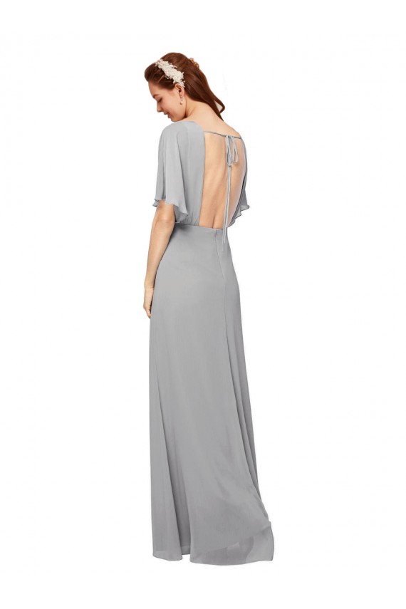 Buy V-Neck Long Chiffon Bridesmaid Dress with Dolman Sleeved Bodice and Slit UK