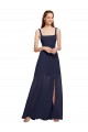 Buy Squre Necked Long Chiffon Bridesmaid Dress with Front Slit UK