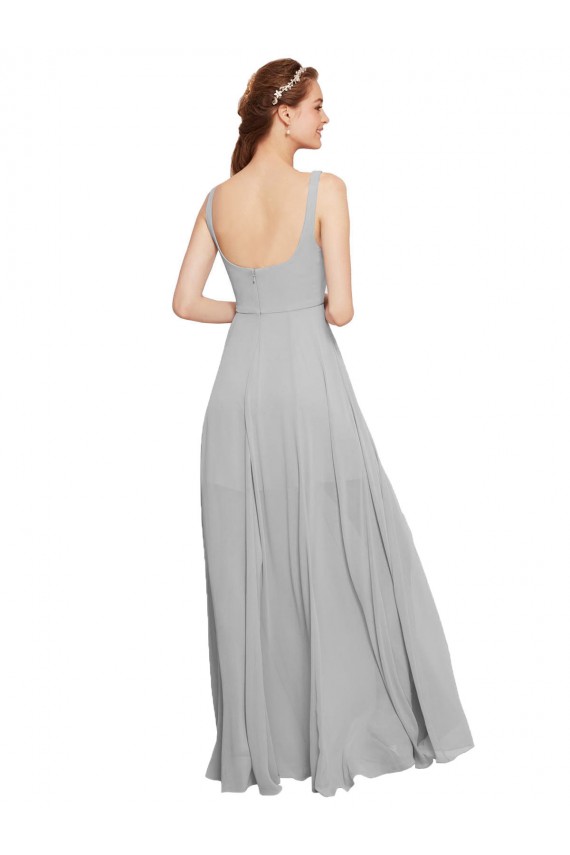 Buy Squre Necked Long Chiffon Bridesmaid Dress with Front Slit UK