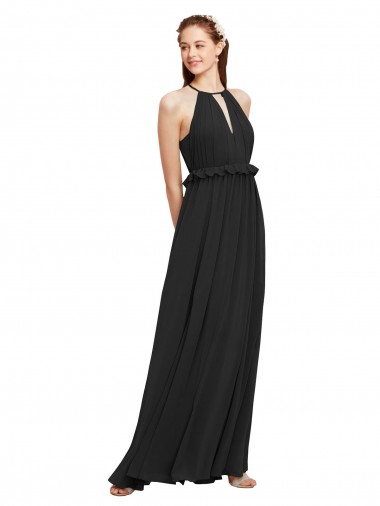 Buy Halter Neck Front Keyhole Chiffon Bridesmaid Dress with Shirred Waist UK