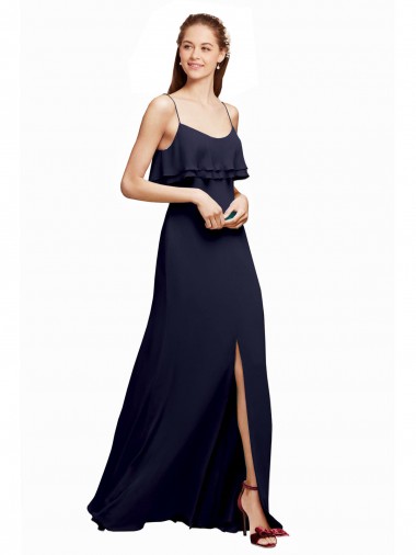 Buy Draped Long Chiffon Bridesmaid Dress with Straps and Layers UK