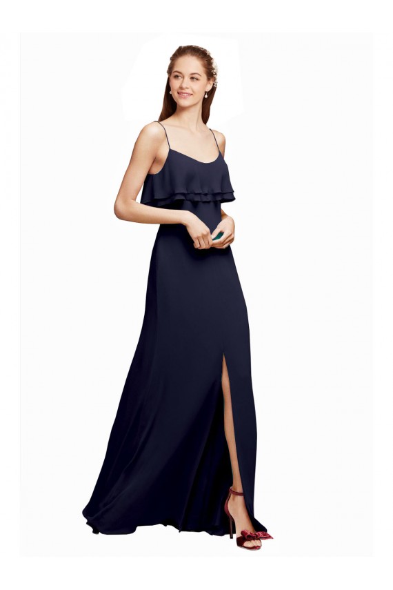 Buy Draped Long Chiffon Bridesmaid Dress with Straps and Layers UK