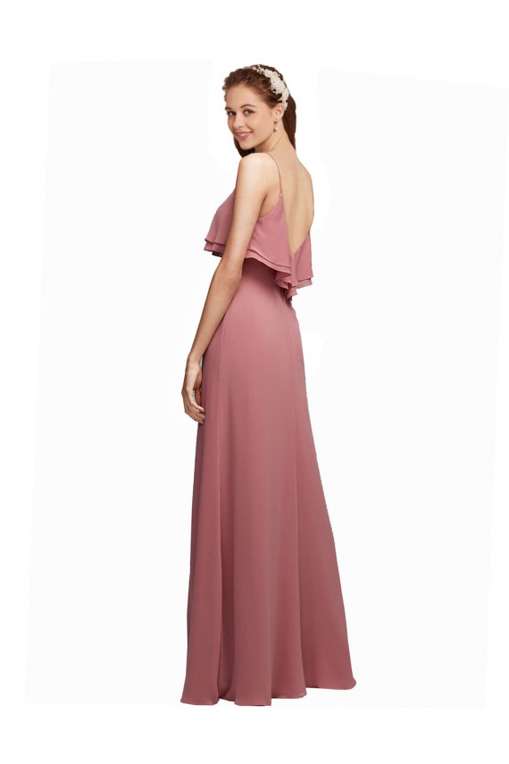Buy Draped Long Chiffon Bridesmaid Dress with Straps and Layers UK