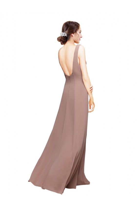 Buy V-Neck Sheath Chiffon Bridesmaid Dress with V-Back UK
