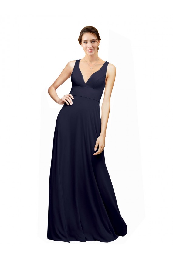 Buy Open Back Long Chiffon Bridesmaid Dress with Plunging V-Neck Bodice UK
