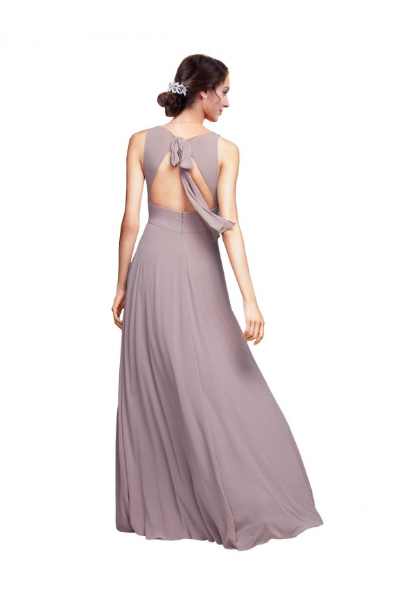 Buy Open Back Long Chiffon Bridesmaid Dress with Plunging V-Neck Bodice UK