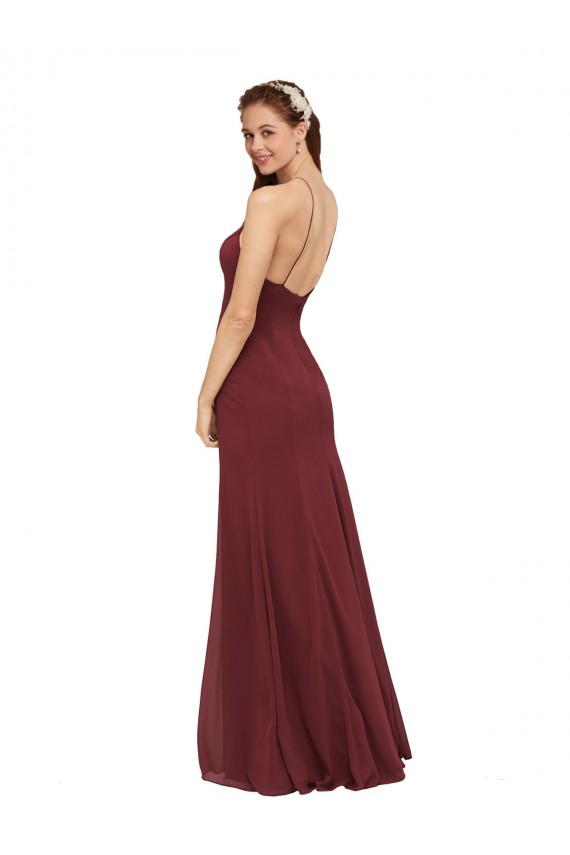 Buy High Halter Neck Long Chiffon Bridesmaid Dress with Low Scoop Back UK