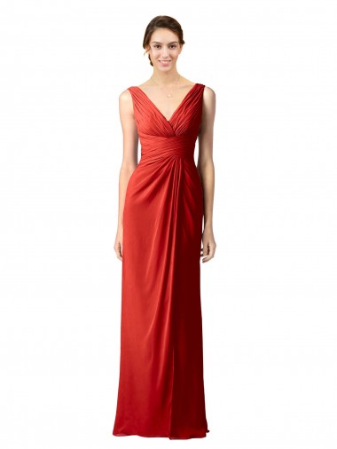 Buy Shirred Long Floor Length Chiffon Bridesmaid Dress with V-Back UK