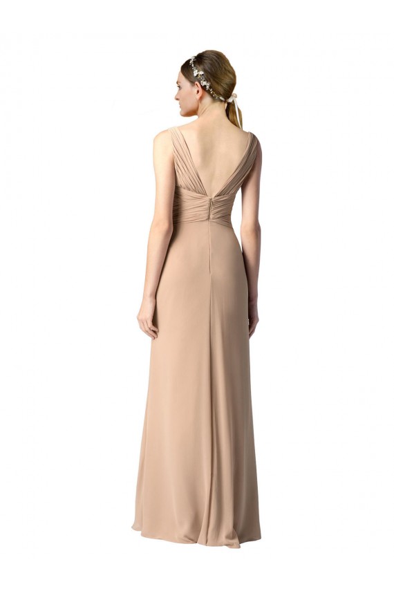 Buy Shirred Long Floor Length Chiffon Bridesmaid Dress with V-Back UK