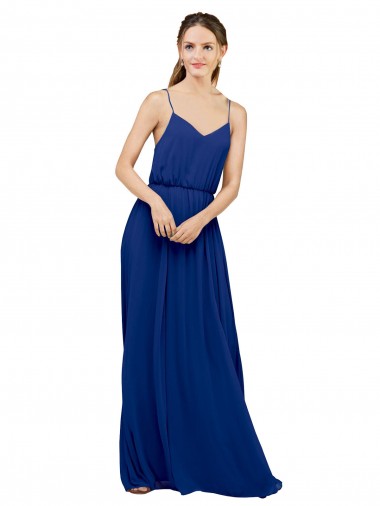Buy Long Chiffon Bridesmaid Dress with Spaghetti Strap Bodice UK