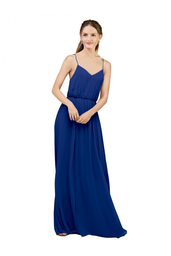 Buy Long Chiffon Bridesmaid Dress with Spaghetti Strap Bodice UK