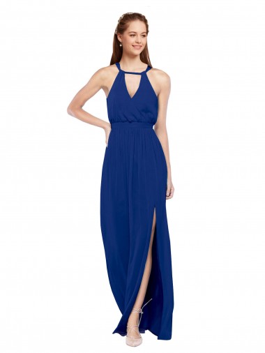 Buy High Keyhole Neck Long Chiffon Bridesmaid Dress with Slit UK