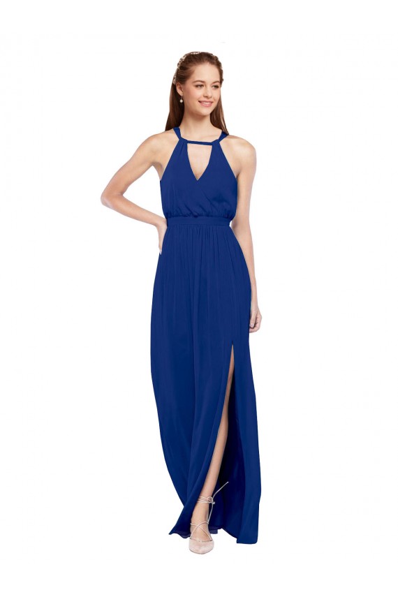 Buy High Keyhole Neck Long Chiffon Bridesmaid Dress with Slit UK