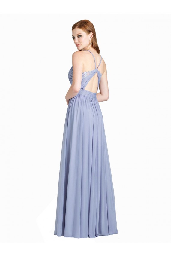 Buy Ruched Criss Over Bodice Chiffon Bridesmaid Dress with Lace Open Back UK