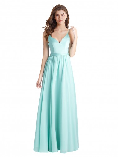 Buy Long V-Neck Chiffon Bridesmaid Dress with Satin Bodice UK