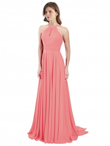 Buy Draped A-Line Chiffon Bridesmaid Dress with Halter Keyhole Neckline UK