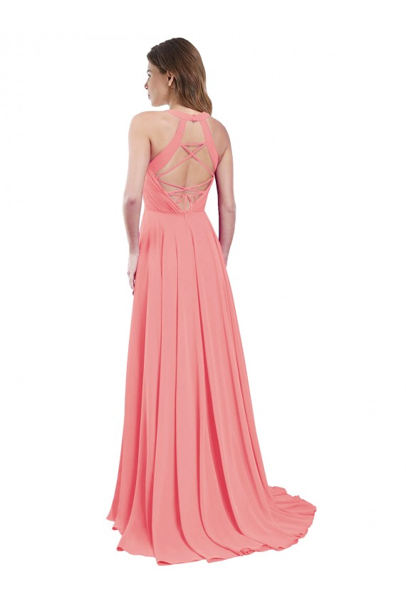 Buy Draped A-Line Chiffon Bridesmaid Dress with Halter Keyhole Neckline UK