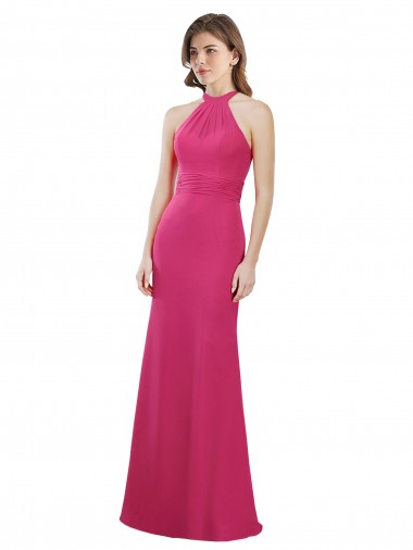 Buy Slim A-Line Long Chiffon Bridesmaid Dress with Strappy Back UK