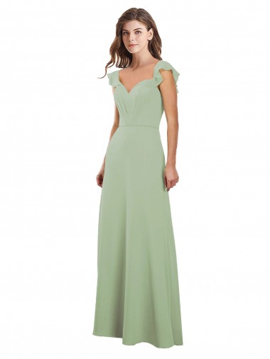 Buy Draped Sweetheart Chiffon Bridesmaid Dress with Ruffled Cap Sleeves UK