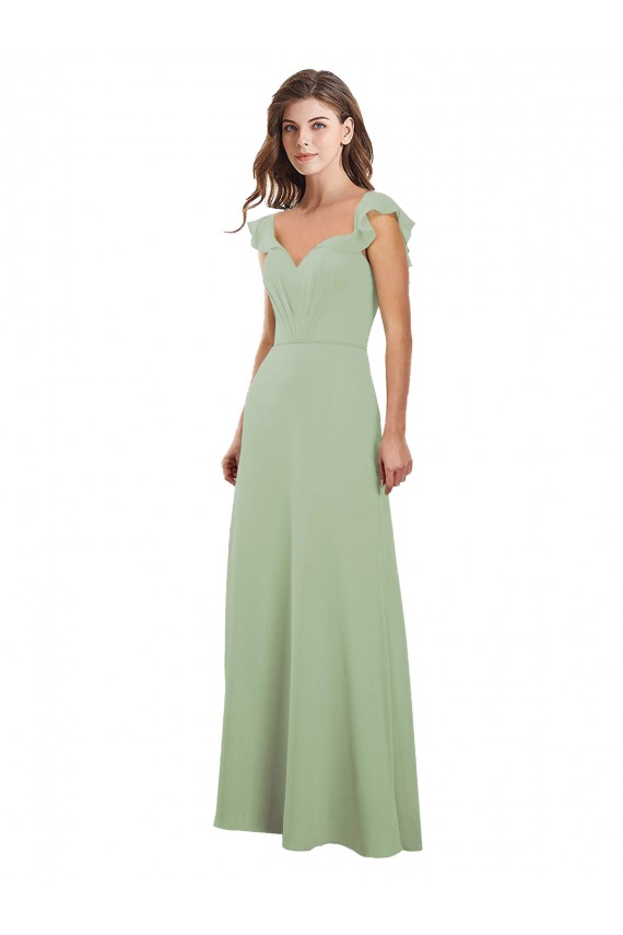Buy Draped Sweetheart Chiffon Bridesmaid Dress with Ruffled Cap Sleeves UK
