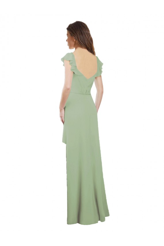 Buy Draped Sweetheart Chiffon Bridesmaid Dress with Ruffled Cap Sleeves UK