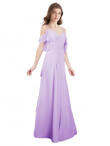 Buy Chiffon Bridesmaid Dress with Draped Sweetheart Bodice and Off The Shoulder Flounces UK
