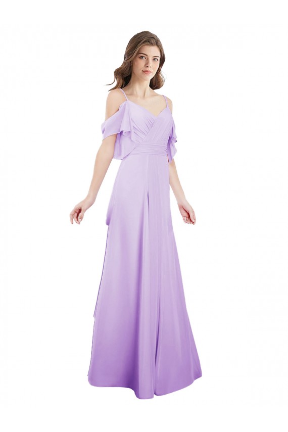Buy Chiffon Bridesmaid Dress with Draped Sweetheart Bodice and Off The Shoulder Flounces UK