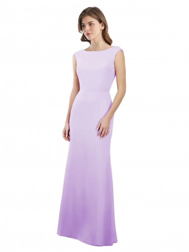 Buy Chiffon Column Bridesmaid Dress with High Round Neckline and Cap Sleeves UK