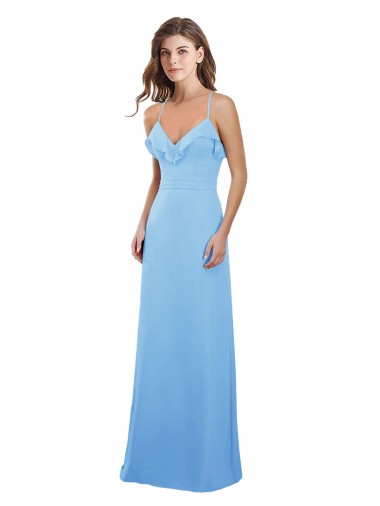 Buy Slim Chiffon Bridesmaid Dress with Ruffled Sweetheart Neckline UK