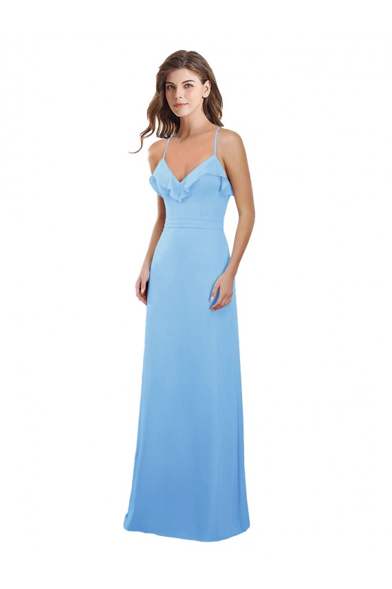 Buy Slim Chiffon Bridesmaid Dress with Ruffled Sweetheart Neckline UK