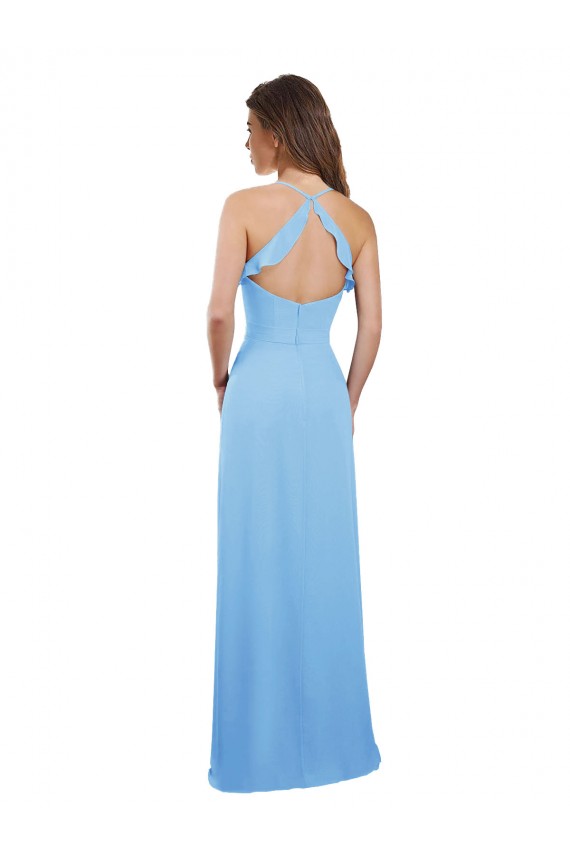 Buy Slim Chiffon Bridesmaid Dress with Ruffled Sweetheart Neckline UK